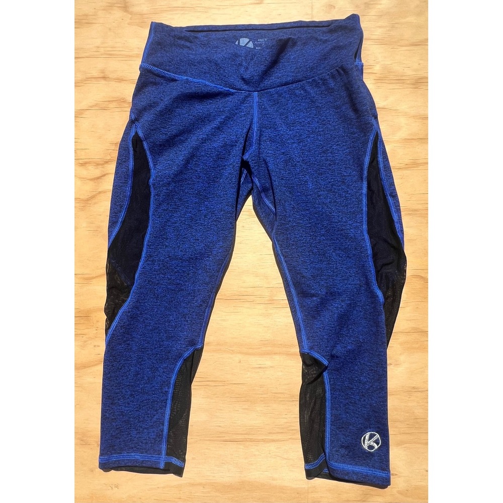 Kathyana Blue Space Dye Mesh Panel Capri Leggings Womens Medium Activewear